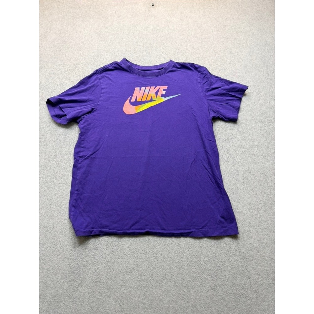 Nike Mens Purple Rainbow Gradient Logo Graphic T-Shirt Large 100% Cotton